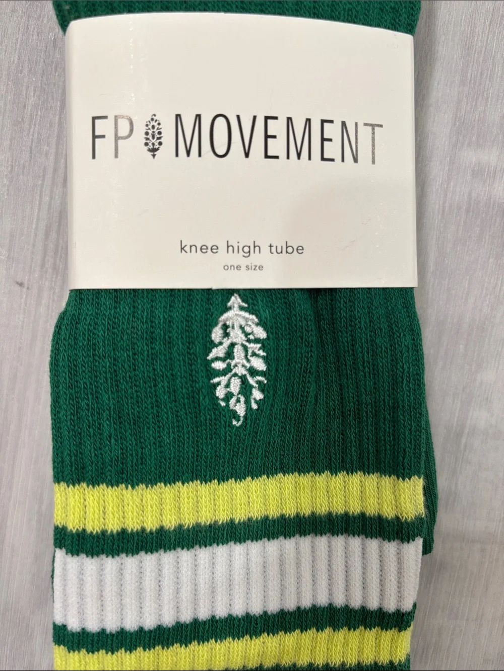 Free People Movement Green Knee-High Socks with Yellow & White Stripes NWT